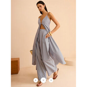 Copied - Copied - Commense Striped Long Cami Top and Wide-Leg Pants Set Sz M